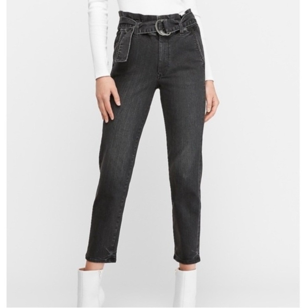 Express Women's Whased Black Denim Paperbag Super High Rise Jeans Size 14